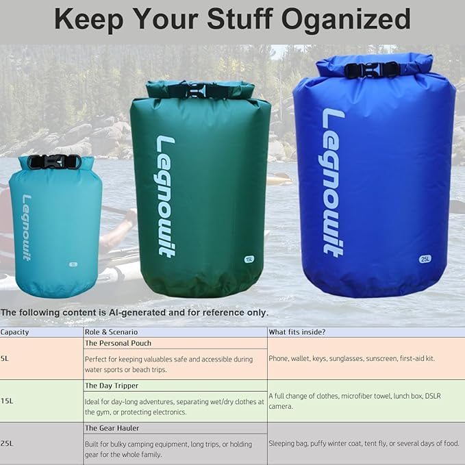 Dry Bag, 3 Pack/5 Pack Waterproof Lightweight Small & Large Dry Sacks for Outdoor Camping, Backpacking, Kayaking, Boating, Travel and More