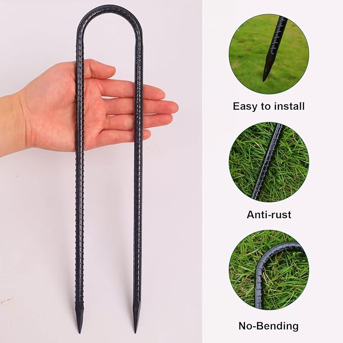 Trampoline Stakes Anchors Trampoline Accessories Wind Stake 12 Inch Heavy Duty High Wind Stake Safety Ground Anchor Galvanized Steel Wind Stakes (8Pcs, Black)