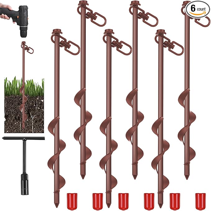 Reginary Ground Anchors Screw in Tent Stakes Heavy Duty Trampoline Anchors High Wind for Camping Canopy Carport Sheds Beach Sand Stakes Metal Swing Set