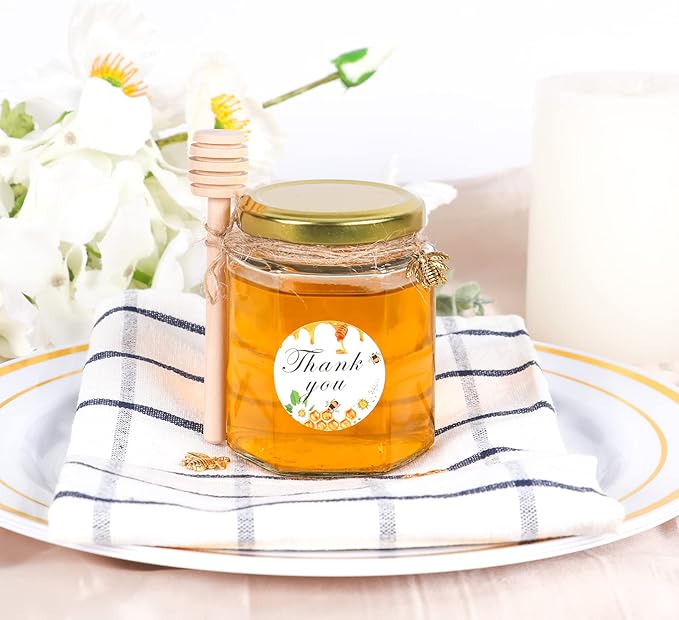 AuroTrends 6oz Glass Small Jars with Lids 30Pack, Honey Jars in Bulk for Baby Shower Favors/Wedding Favors -Small Canning Jars with Wooden Dippers/Bee Charms/Stickers/Jute Twine (6fl.oz-30Pack)