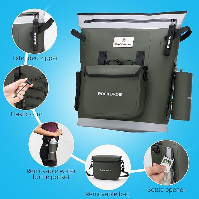 ROCKBROS Soft Cooler Backpack 36 Can Insulated Soft Sided Cooler Bag Leak-Proof with Removeable Pockets Portable for Picnic Beach Camping Outdoor Party