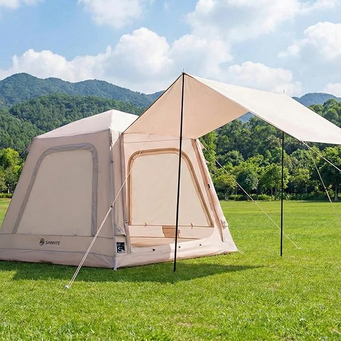 Inflatable Tent for Camping, Blow Up Waterproof Oxford Cabin Tents with Hand Pump, Easy Setup 4 Season Air Tent, Luxury Outdoor Glamping Windproof Tents 2-4 Person