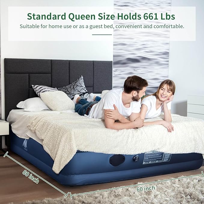 AYAMAYA Queen Camping Air Mattress with Built-In & Detachable Electric Pump -Portable 16 Inch Luxury Double High Inflatable Airbed,Self Inflating Air Mattress,No Power Outlet Needed for Camping & Home