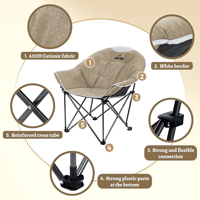 OUTDOOR LIVING SUNTIME Sofa Chair, Oversize Padded Moon Leisure Portable Stable Comfortable Folding Chair for Camping, Hiking, Carry Bag