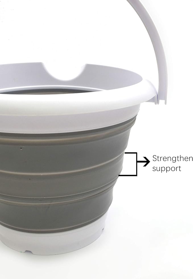 SAMMART 5L / 1.32 Gallon Collapsible Plastic Bucket - Foldable Round Tub - Portable Fishing Water Pail - Space Saving Outdoor Waterpot (5L Round, Grey)