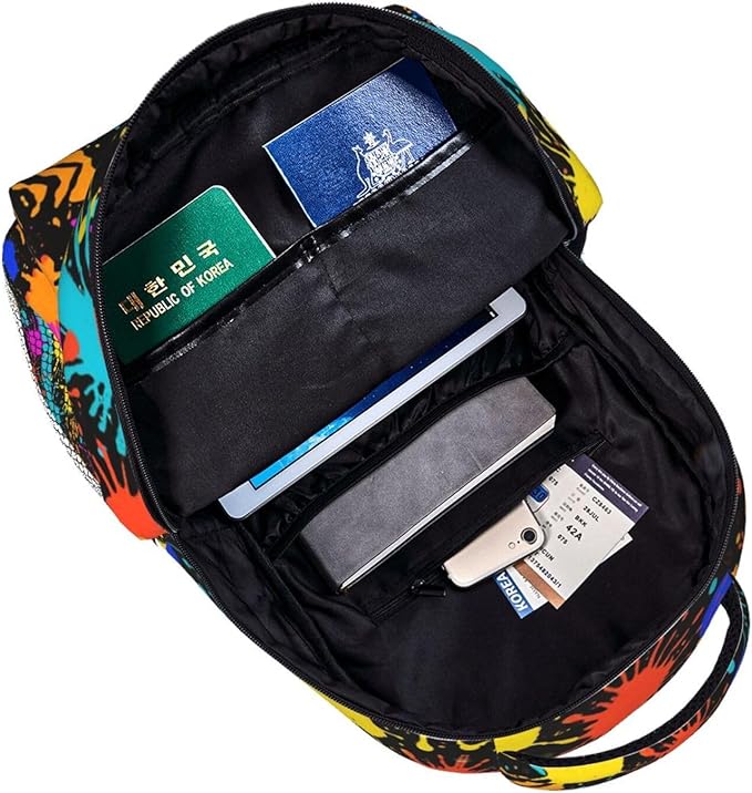 Men Women Lightweight Colorful Splatter Color Art Daypack Bookbag Big Capacity Carry On Bag With Side Pockets for Camping Travel Bicycle