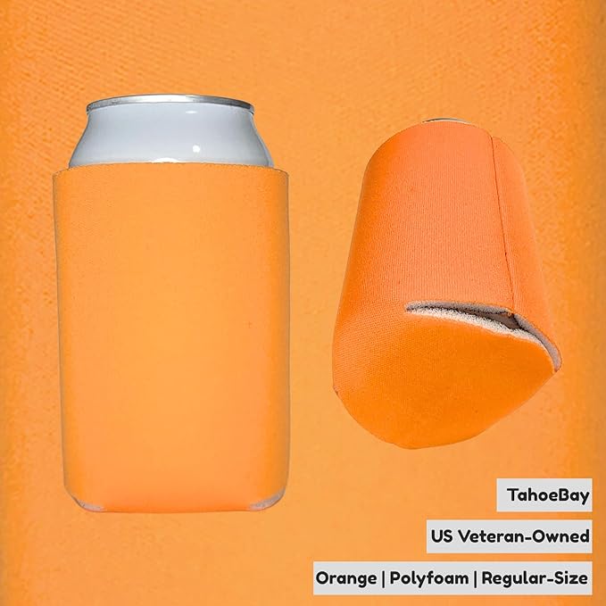 TahoeBay Blank Beer Can Cooler Sleeves (25-Pack) Bulk Sublimation Blanks for Vinyl Plain Soft Foam Can Sleeves Coolers for Soda Cans & Bottles Black, White, Assorted Solid Color (Orange)