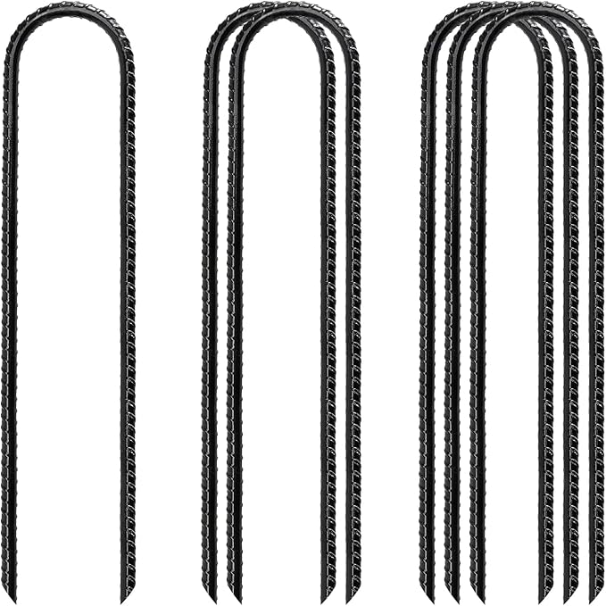 Rebar Stakes 12 Inch Heavy Duty Ground Anchors (Pack of 6 Black), U Shaped Ground Stakes Galvanized Steel, Trampoline Tie Down Anchor, Heavy Duty Stakes for High Wind