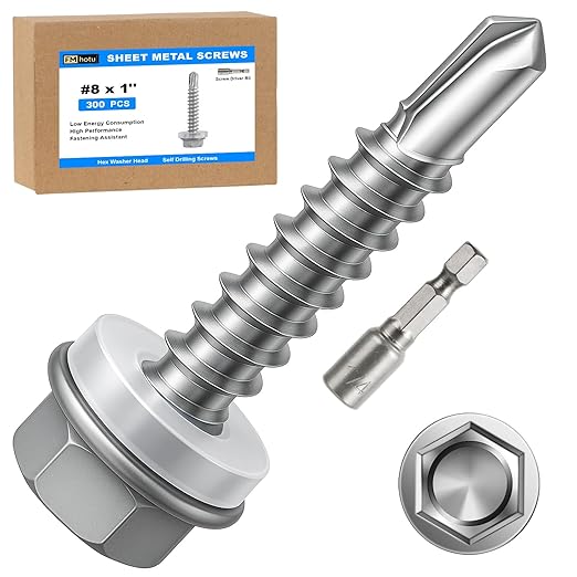 300Pcs Self Tapping Screws, Sheet Metal Screws #8x1, Self Drilling Screws for Metal with Hex Washer Head