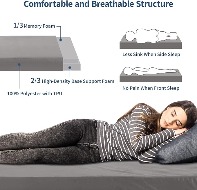 Memory Foam Camping Mattress Pad，Portable Roll Up Sleeping Pad for Floor,Camping, Car|Twin, Single, Kid Cot, Outdoor Guest Bed,Removable Waterproof Cover Travel Bag