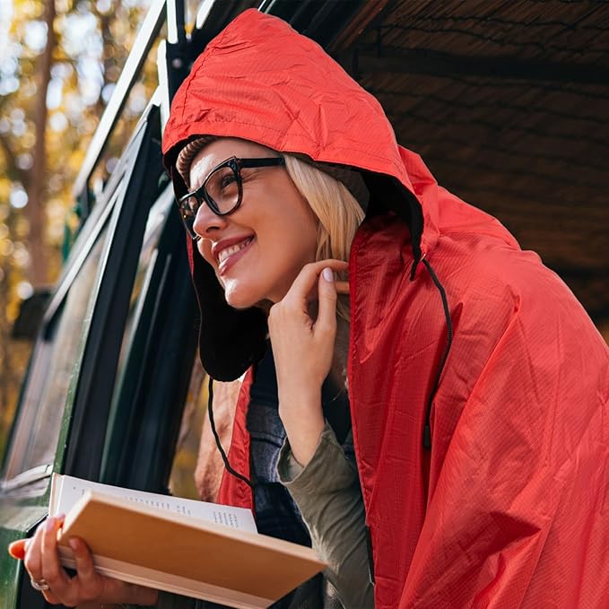 Fleece Waterproof Outdoor Blanket - Windproof Stadium Blanket for Camping, Picnics, and Sports Stay Dry and Comfortable 80"x 58"(Hoodeed, Red)
