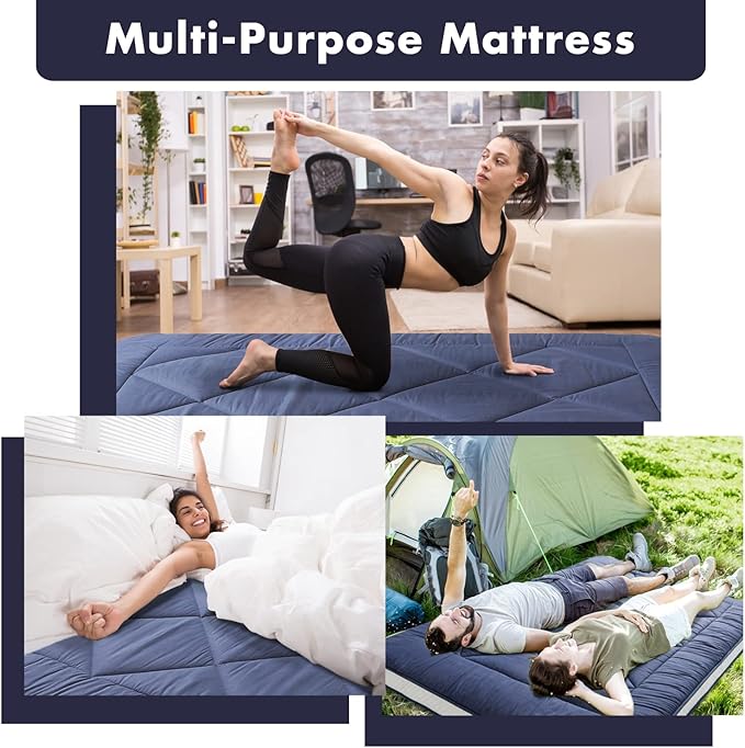 Japanese Foldable & Portable Roll-up Camping Mattress, Blue Twin
