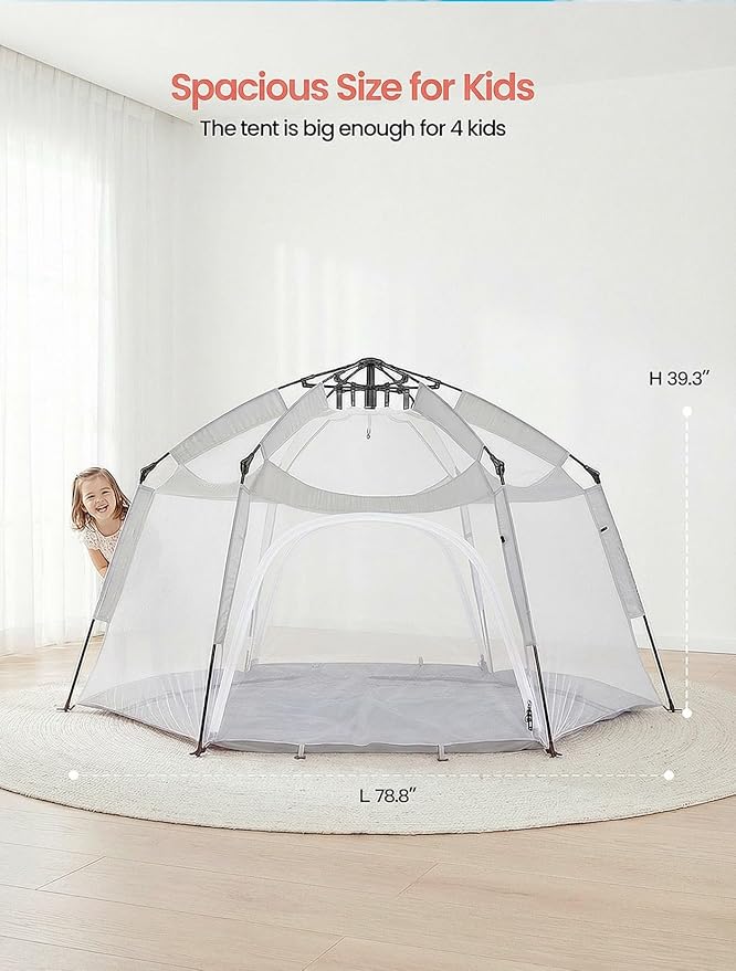 Porayhut Large Pop Up Play Tent for Kids, 78" Instant Toddler Playhouse with Removable Floor & UV50+ Sun Shade, 360° Mesh Mosquito-Free Tent for Indoor Outdoor Beach Backyard, Fits 4 Kids
