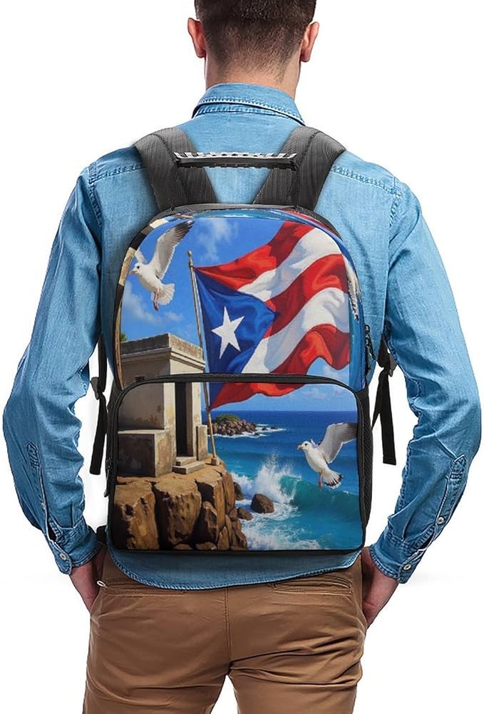 Daypack Polyester Anti-Theft Multipurpose Puerto Rico Flag Bookbag Big Capacity Gym Outdoor Hiking Backpack With Adjustable Shoulder Straps