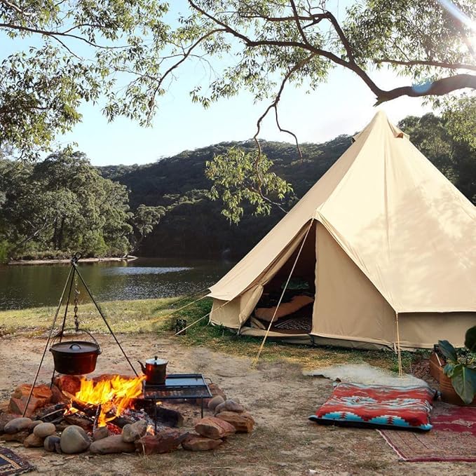UNISTRENGH Luxury 4 Season Waterproof Cotton Canvas Bell Tent Large Glamping Tent Yurt Teepee with Roof Stove Jack Hole for Camping Hiking Christmas