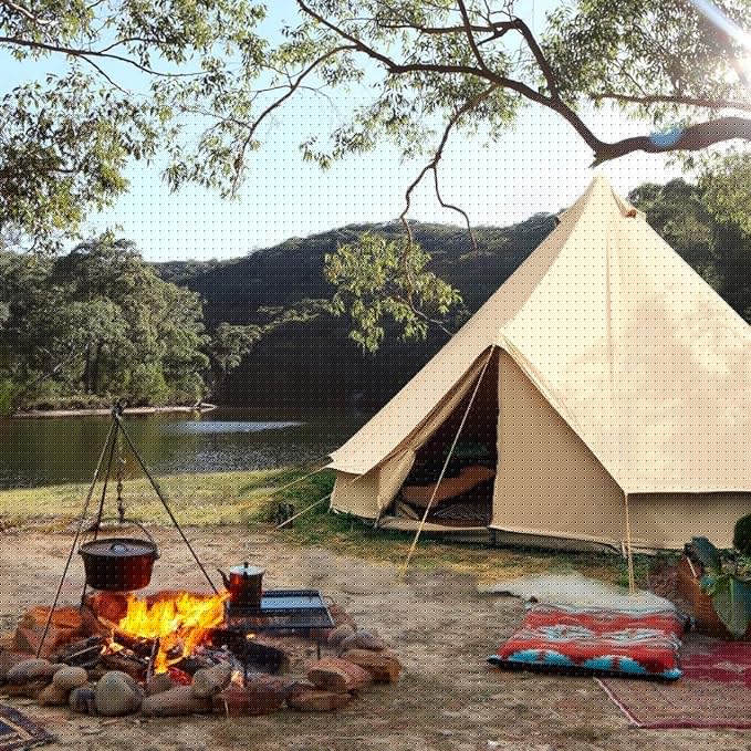 UNISTRENGH Luxury 4 Season Waterproof Cotton Canvas Bell Tent Large Glamping Tent Yurt Teepee with Roof Stove Jack Hole for Camping Hiking Christmas