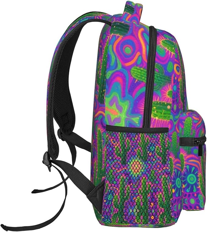 Men Women Polyester Psychedelic Cactus Art Casual Daypack Large Capacity Carry On Bag With Adjustable Shoulder Straps for Camping Work Running
