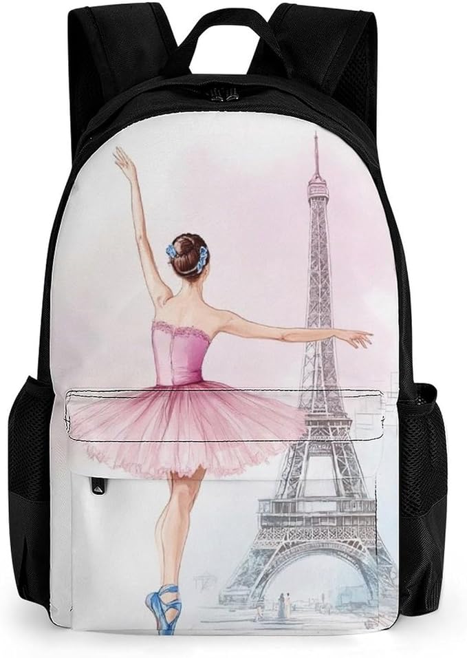 Rucksacks Lightweight Multipurpose Anti-Theft Ballet Dancer Ballerina Eiffel Tower Shoulder Bag Big Capacity Traveling Camping Backpack With Side Pockets