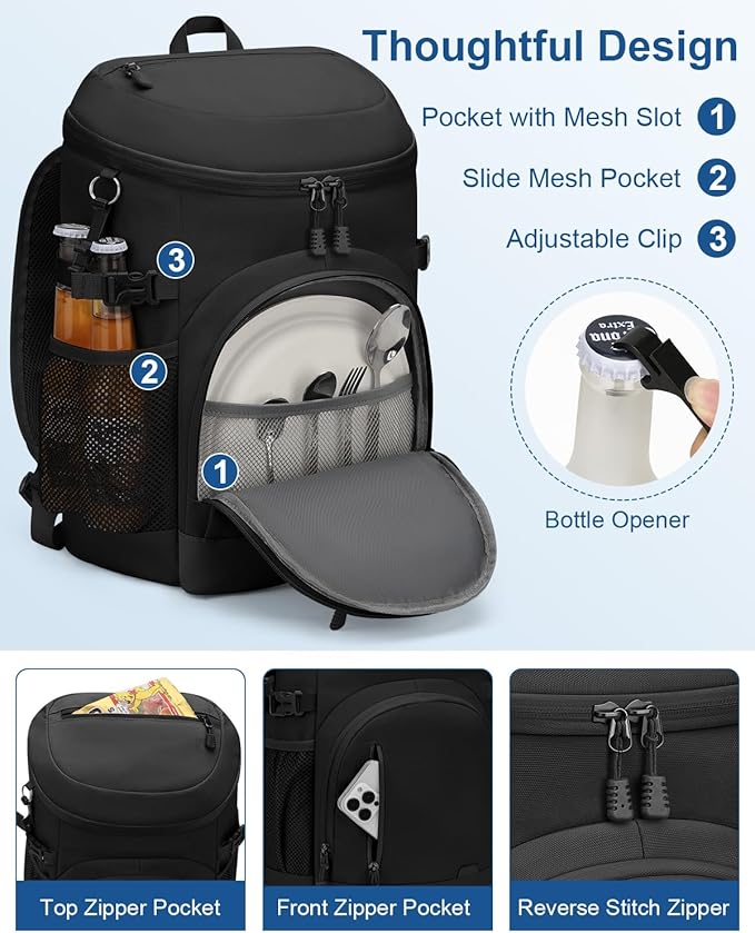 Cooler Backpack Insulated Waterproof,30/45 Cans Backpack Coolers Leakproof Lunch Backpack for Men Women Portable Soft Cooler Bag for Beach Camping Trave Picnic