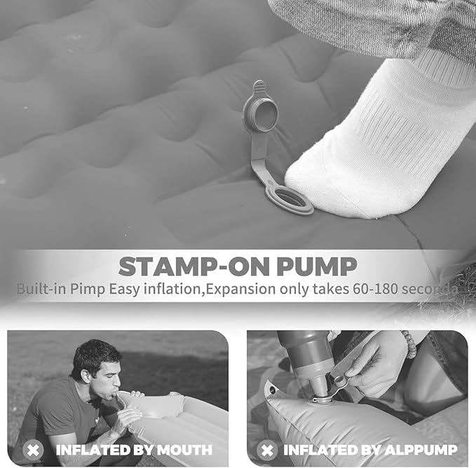 Self-Inflating Double Sleeping Mat, 2 Person Camping Mattress, Portable Double Mattress, Camping Mat, Built-In Foot Pump, Backpacking Hiking, Beach, Grass, etc. 84.64''X51.51'' Upgrade version(Grey)