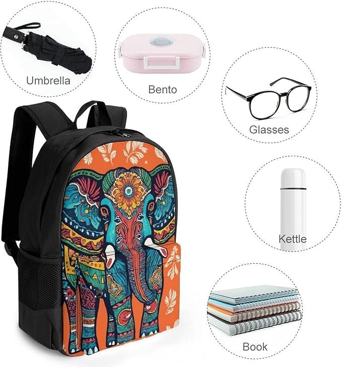 Rucksacks Multipurpose Anti-Theft Big Capacity Bookbag, African Tribal Nations Elephants Art Travel Hiking Camping Rucksack With Padded Straps