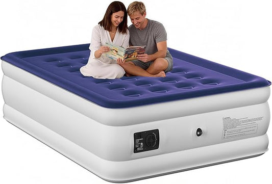 Full Air Mattress with Built-in Pump, 18 Raised Inflatable Air Mattress, 600 lbs Max Honeycomb Comfortable Air Bed with Storage Bag, for Camping, Home and Guest Use
