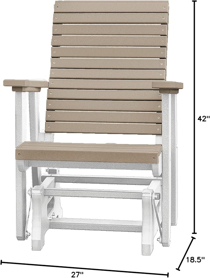 DutchCrafters Modern Horizontal Slat High Back Poly Glider Outdoor Patio Chair (White & Weatherwood)