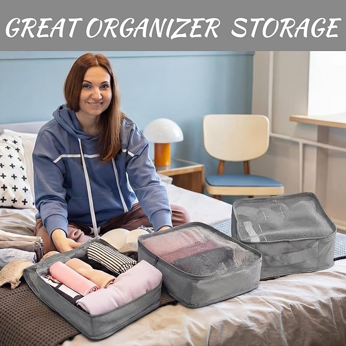 Silkfly 16 Pcs XL Packing Cube for Travel Luggage Organizer Suitcase High Capacity Large Packing Bag Bulk Reusable Mesh Travel Cube for Hiking Camping Accessory, 17.7 x 13 x 4.7 Inch (Gray)