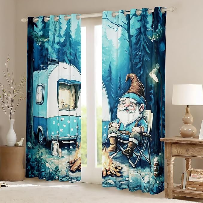 Erosebridal Gnome Blackout Curtains for Bedroom Living Room RV Camper Window Curtains 2 Panels 52" Wx84 L Camping Theme Drapes,Vintage Rustic Farmhouse Window Treatments