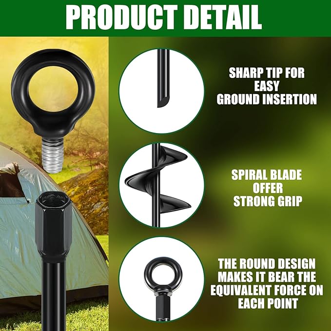 Chumia 3 Pcs 18 Inch Ground Anchor Spiral Blade Heavy Duty Earth Anchors Swing Set Metal Shed Kit for Garden Securing Trees Tents Trampoline Canopies Shelters (Black)