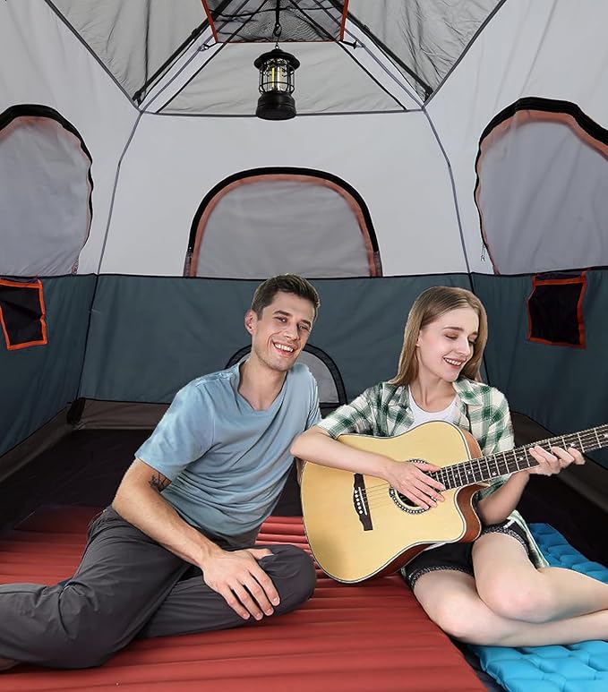 3/4 Person Camping Tent with 1 Door, 4 Windows, and Upgraded Ventilation– Instant Setup, Waterproof, 8'x 8'x 67''Oxford Fabric Floor Pop Up in 60 Seconds Includes Rainfly and Backpack