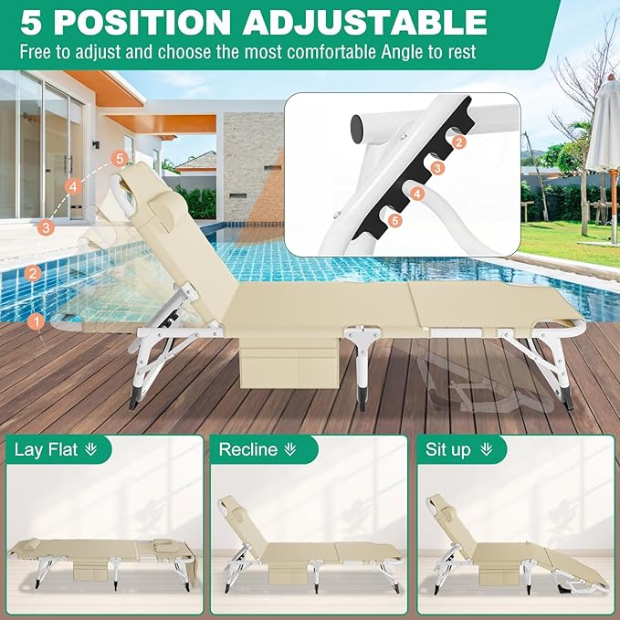LILYPELLE Heavy Duty Tanning Chair with Face & Arm Holes, Folding Outdoor Lounge Chair for Beach, Poolside, Patio, Sunbathing, Lawn, Camping