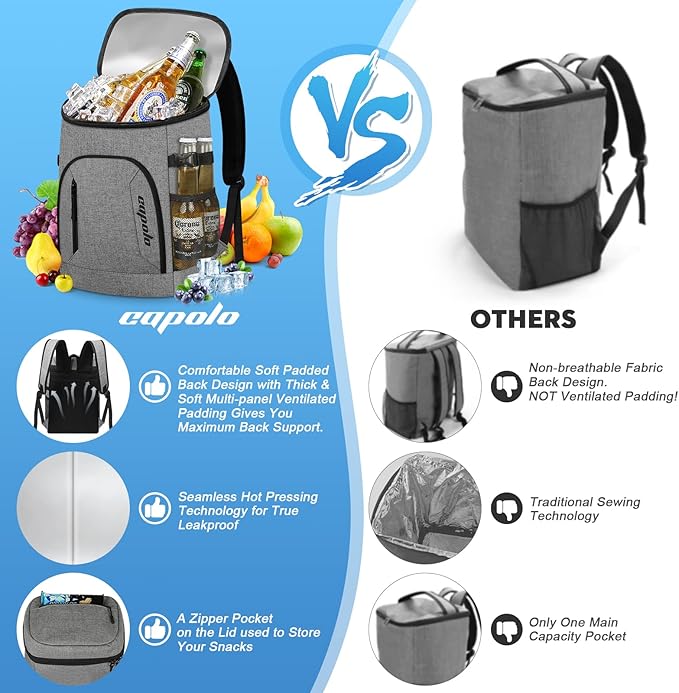 Capolo Cooler Backpack for Men Women Insulated Backpack Cooler Leak Proof Thermal Bag Beverage Soft Cooler Bag Lunch Backpack for Camping 30/45 Cans
