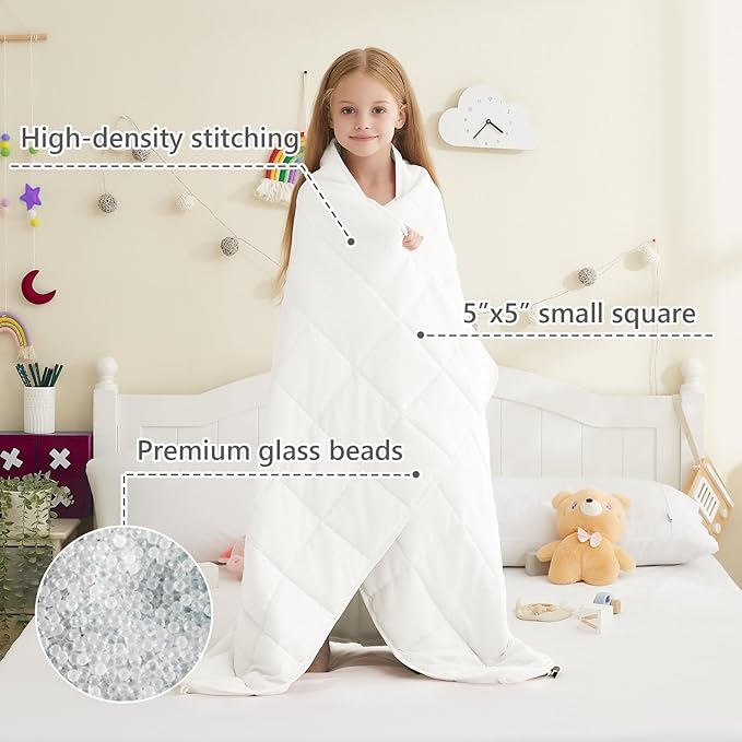 L'AGRATY Weighted Blanket - 40"x60" 7lbs Cooling Breathable Heavy Blankets Microfiber Material with Glass Beads for Adult All-Season Summer Fall Winter Soft Thick Comfort