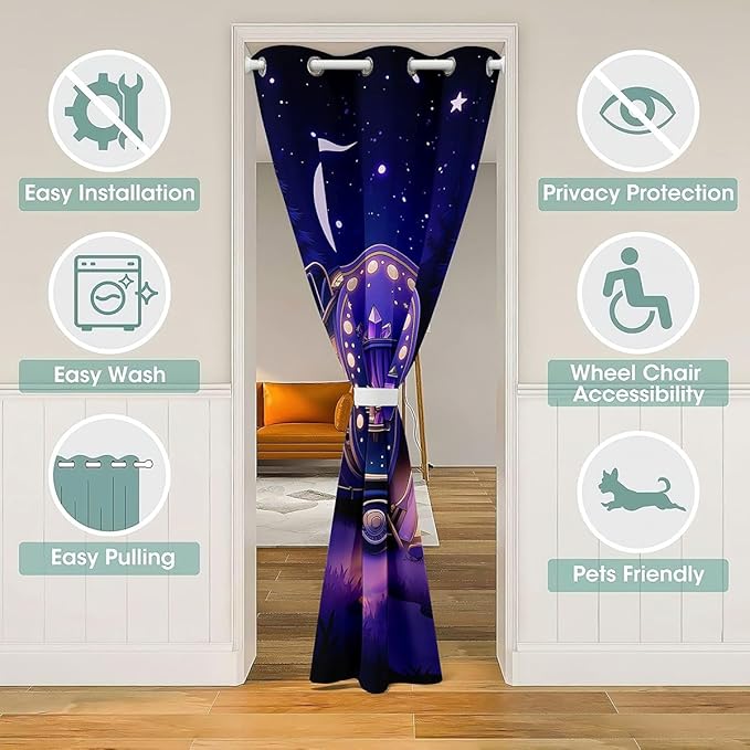 Purple Camper Doorway Curtains Privacy for Girls - Dreamy Glitter Camping Blackout Curtain Happy Camping Aesthetic Closet Door Curtain Fantasy Fairy Tale Princess Theme Room Divider Drape 52"W x 80"L