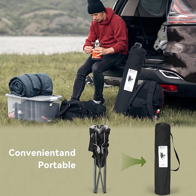 Camping Chairs for Adults, Camp Chair, Folding Chairs for Outside, Support 380 LBS, Portable Travel Lawn Outdoor Camping Chairs with Cup Holder & Cooler Bag, Sports Chairs for Baseball, Soccer