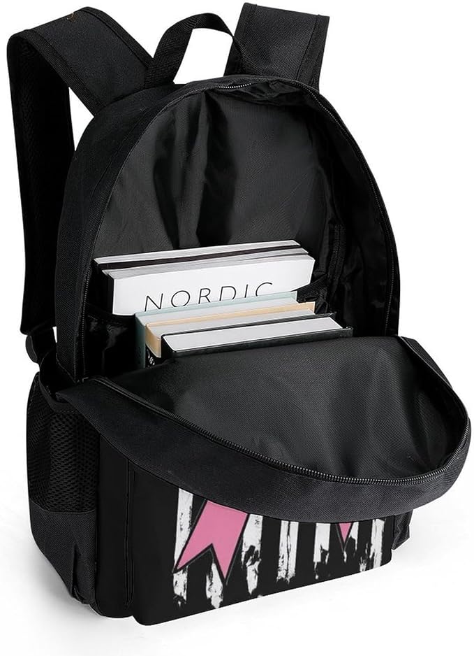 Supdreamc Daypack Backpack Anti-Theft Multipurpose Big Capacity Bookbag, Breast Cancer Awareness Pink Ribbon American Flag Business Computer Bag With Side Pockets