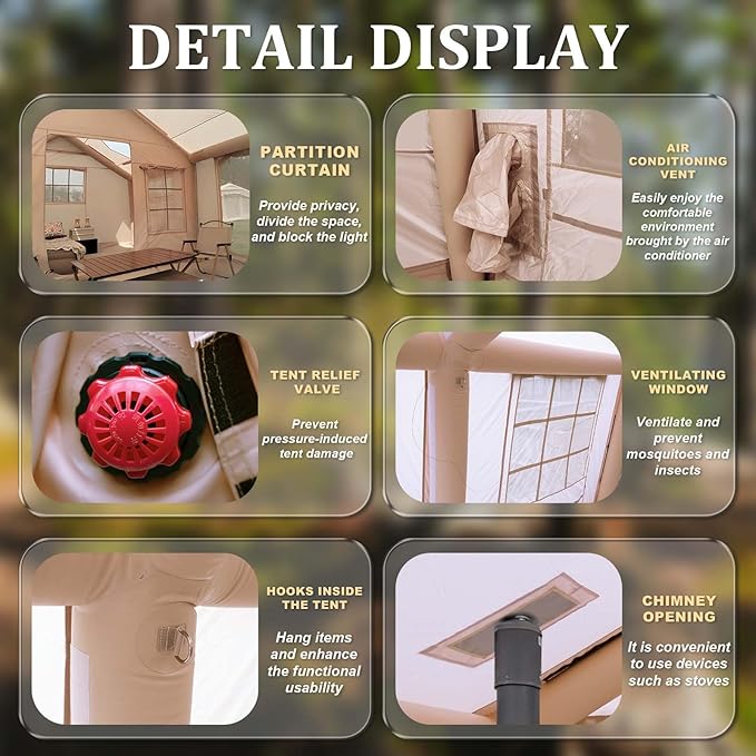 Inflatable Tents for Camping, Large Inflatable Camping Tent with Hand Pump, Easy Setup Tents for 4-6 People, Portable Glamping Tent