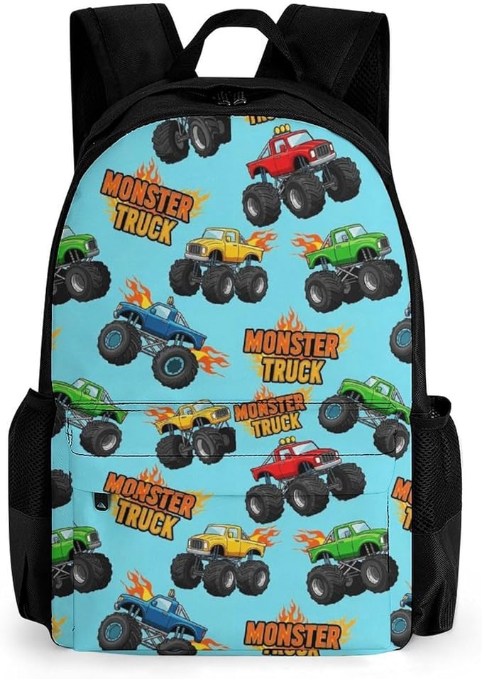 Supdreamc Men Women Polyester Monster Truck Cartoon Daypack Big Capacity Shoulder Bag With Smooth Zippers for Hiking Work Walking Cycling