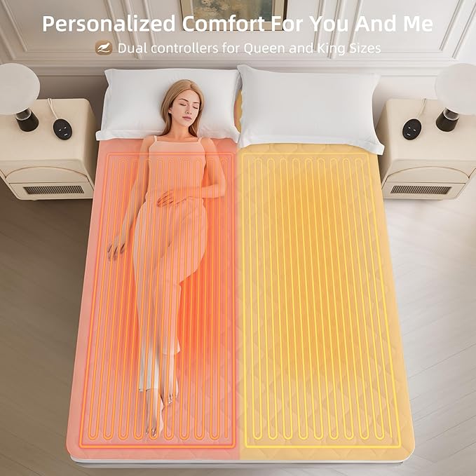 Bwarm Premium Quilted Heated Mattress Pad Queen Size, 60" x 80" Bed Warmer, 9 Heat Settings, 1-12 Hours Auto Off, Soft and Cozy, Deep Pocket, Fast Heating, Machine Washable