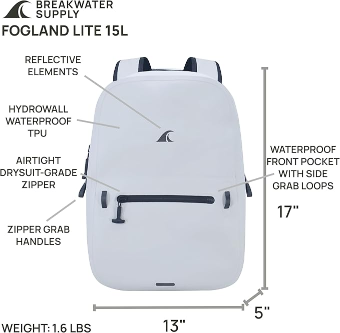 Breakwater Supply™ Fogland Waterproof IP68 Submersible Backpack with Airtight Zippers | Laptop Travel Outdoors | 25L 20L 15L | 100% Waterproof, Submersible, Airtight Zippers, Travel Outdoors