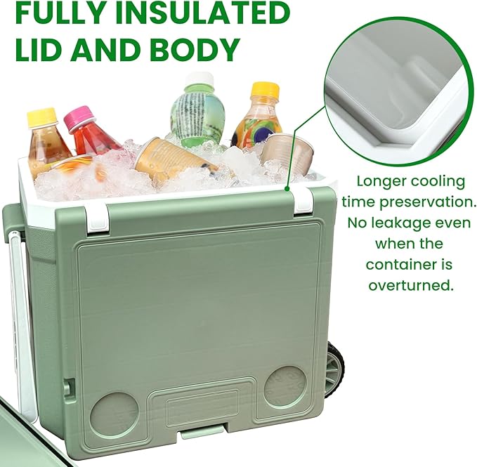 JUST-V 34-127 Quart Insulated Portable Cooler with Heavy Duty Wheels Keeps Ice for up to 5 Days, Great for Drink, Beach, Camping, Tailgating, Sports, & More