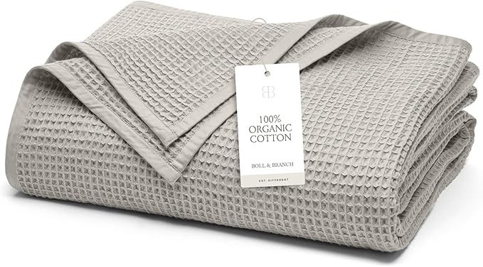 BOLL & BRANCH Waffle Bed Blanket - Twin/Twin XL, Pewter - Luxury 100% Organic Cotton - Soft, Lightweight and Breathable - Textured Waffle Weave Design