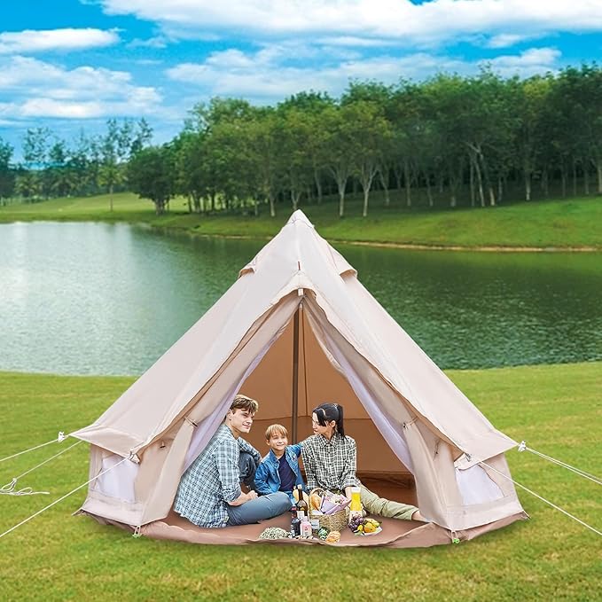 Yurt Tent,Glamping Tents Canvas Bell Tent Waterproof Camping & Glamping 4 Season Yurt 3M 2~3 Person