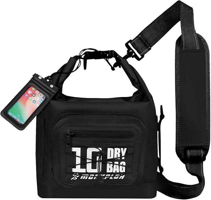 Dry Bag Waterproof,5L/10L/20L/30L Roll Top Dry Bag Backpack with WaterProof Phone Case for Swim,Kayak(Black 10L)