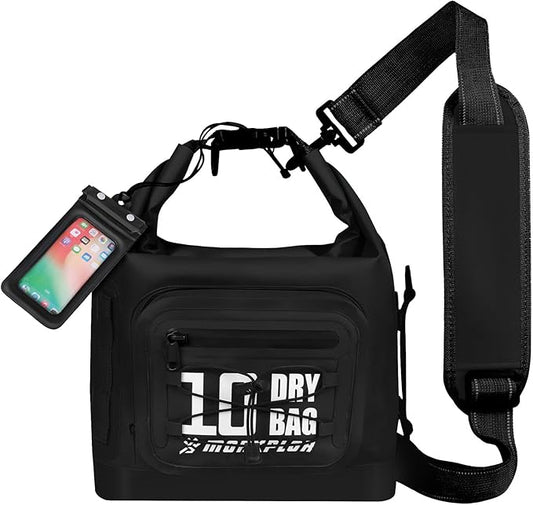 Dry Bag Waterproof,5L/10L/20L/30L Roll Top Dry Bag Backpack with WaterProof Phone Case for Swim,Kayak(Black 10L)