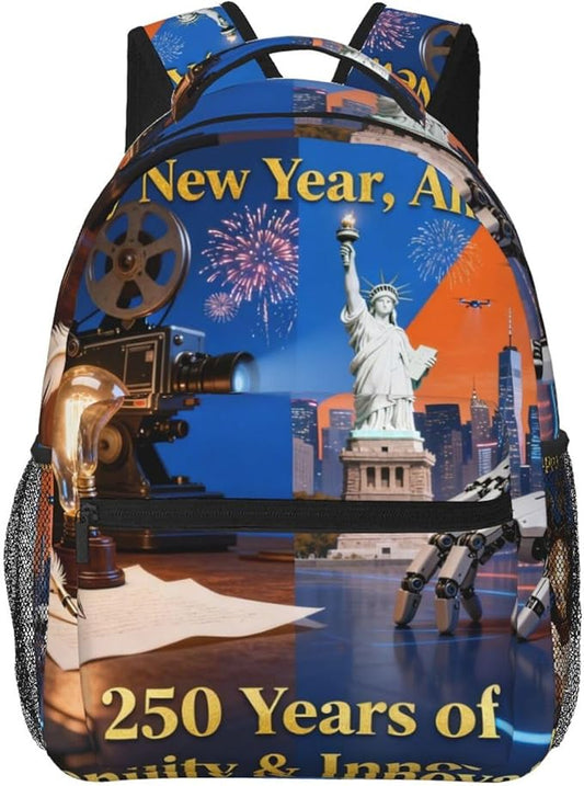 Men Women Lightweight America 250th Anniversary USA Patriotic Freedom Art Daypack Bookbag Big Capacity Carry On Bag With Side Pockets for Camping Travel Bicycle