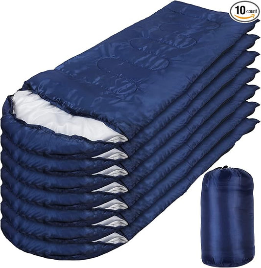 Macarrie 10 Pcs 0 Degree Camping Sleeping Bags Bulk for Adults Cold Weather 4 Season Warm Sleeping Bag with Compression Sack for Homeless Donation Shelter Emergency Hiking