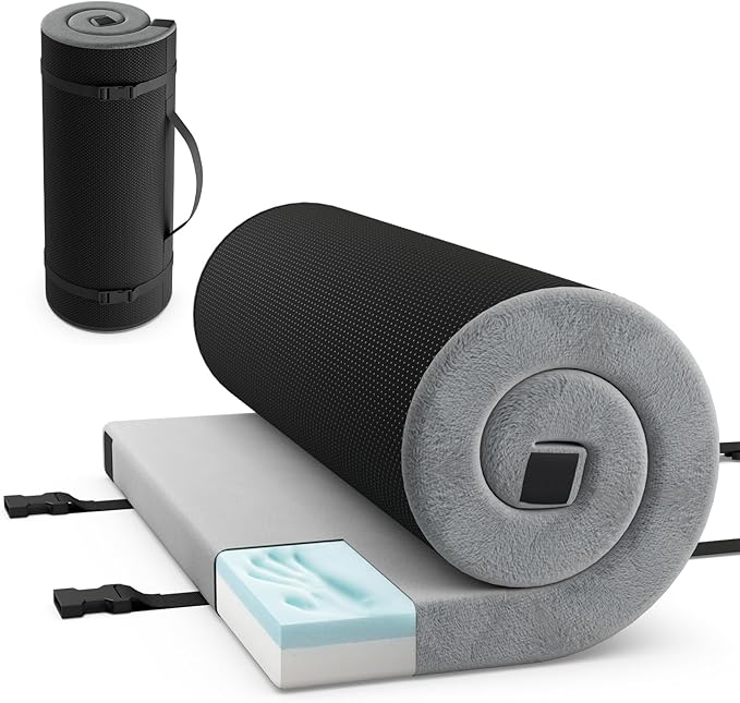 Goplus Memory Foam Camping Mattress, Portable Roll up Sleeping Pad w/Anti-Slip Bottom, Travel Bag, Single/Twin Waterproof Floor Mat, Guest Bed