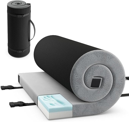 Goplus Memory Foam Camping Mattress, Portable Roll up Sleeping Pad w/Anti-Slip Bottom, Travel Bag, Single/Twin Waterproof Floor Mat, Guest Bed